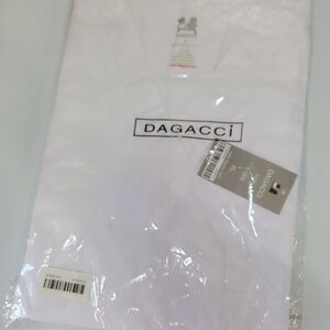 DAGACCI Unisex Medical Scrubs Set White XL Polyester Cotton Solid